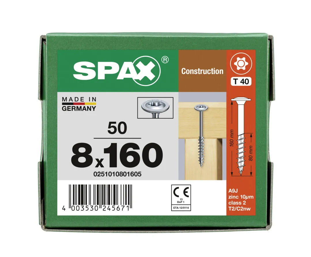 SPAX Tellerkopf-Schraube T40  8,0 x 160