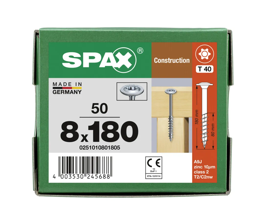 SPAX Tellerkopf-Schraube T40  8,0 x 180