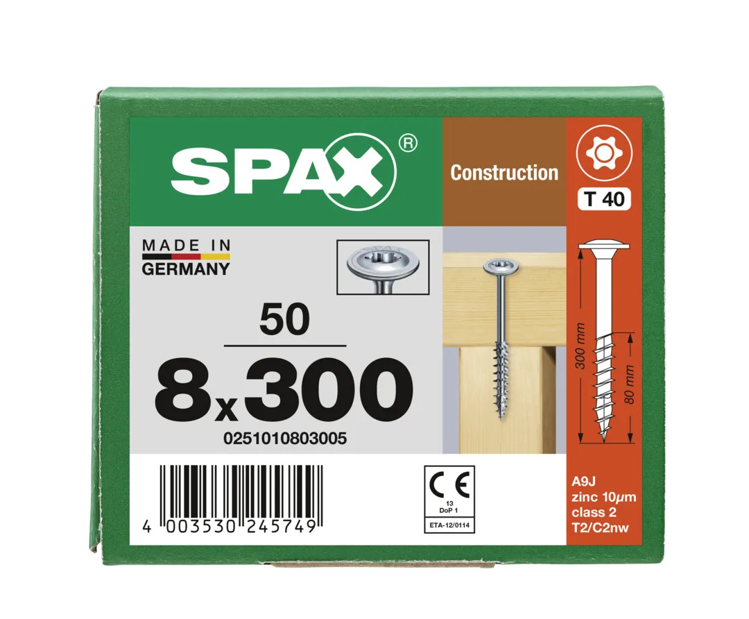 SPAX Tellerkopf-Schraube T40  8,0 x 300